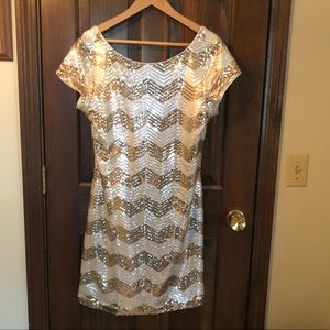 White House Black Market- silver and gold dress